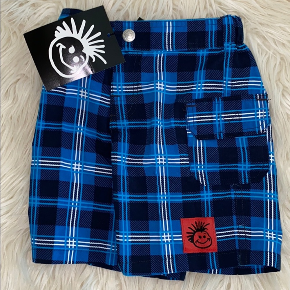 Knuckleheads Blue Plaid Swim Trunks